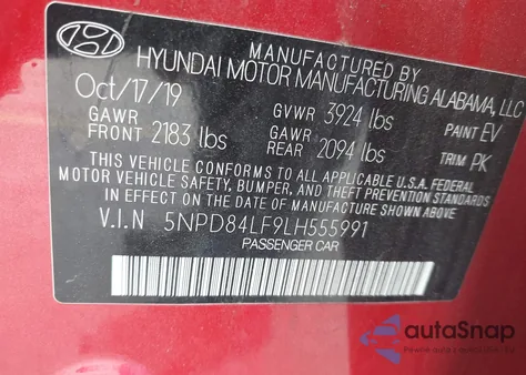 2020 Hyundai Elantra Sel из США, поврежденный, VIN 5NPD84LF9LH555991